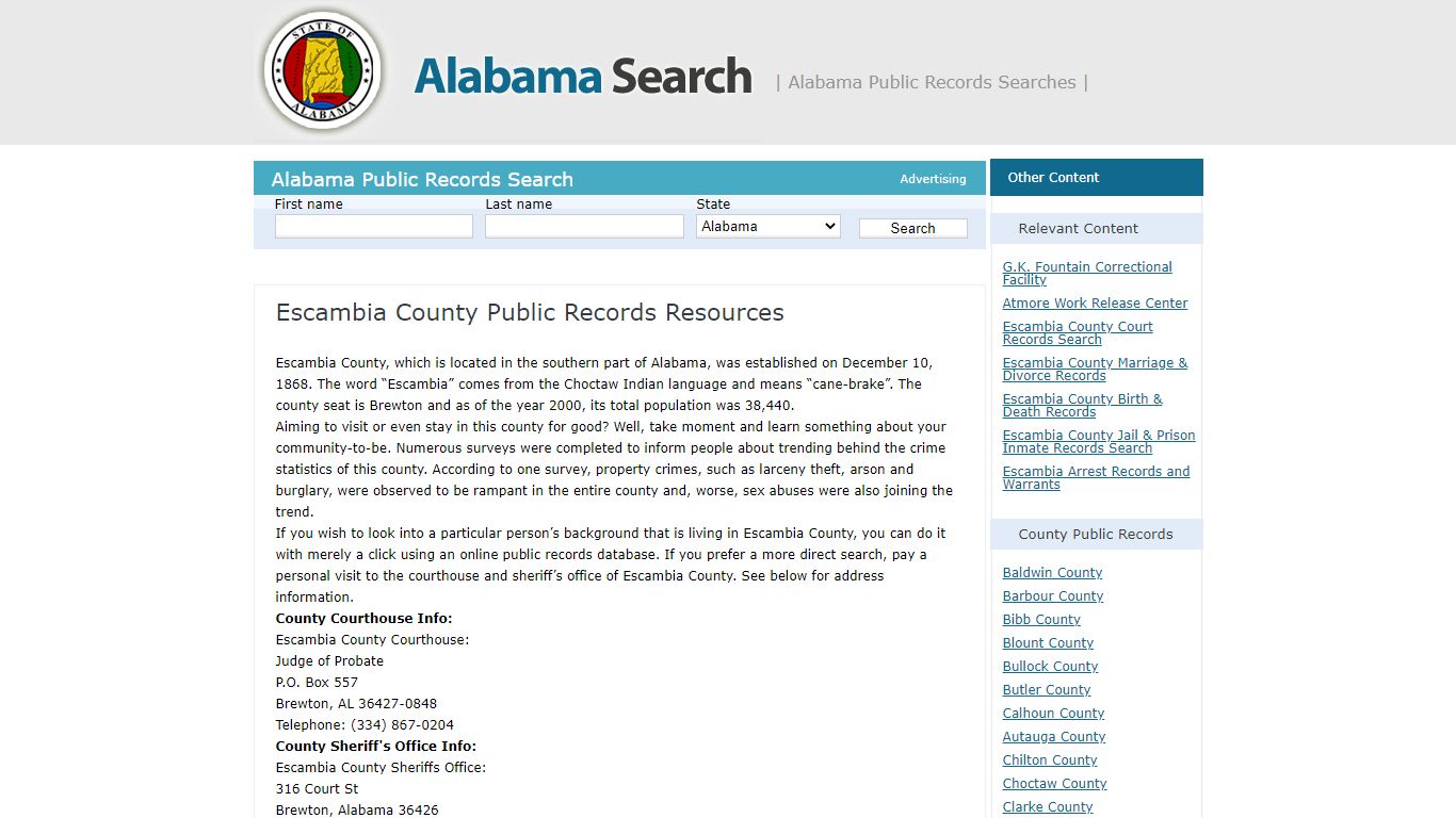 Escambia County Public Records Resources | Alabama - AL Search